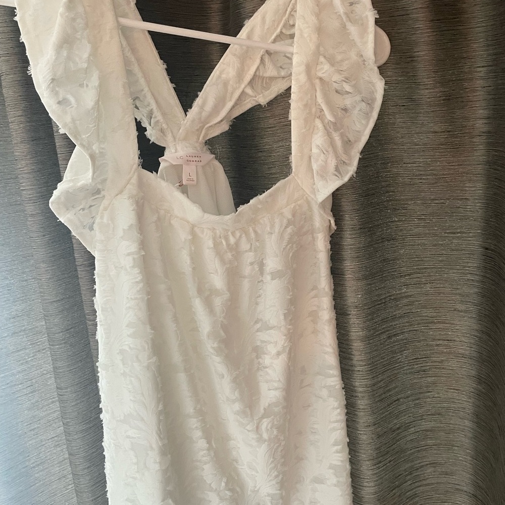 LC Lauren Conrad White tank top with Romantic Ruffle Details